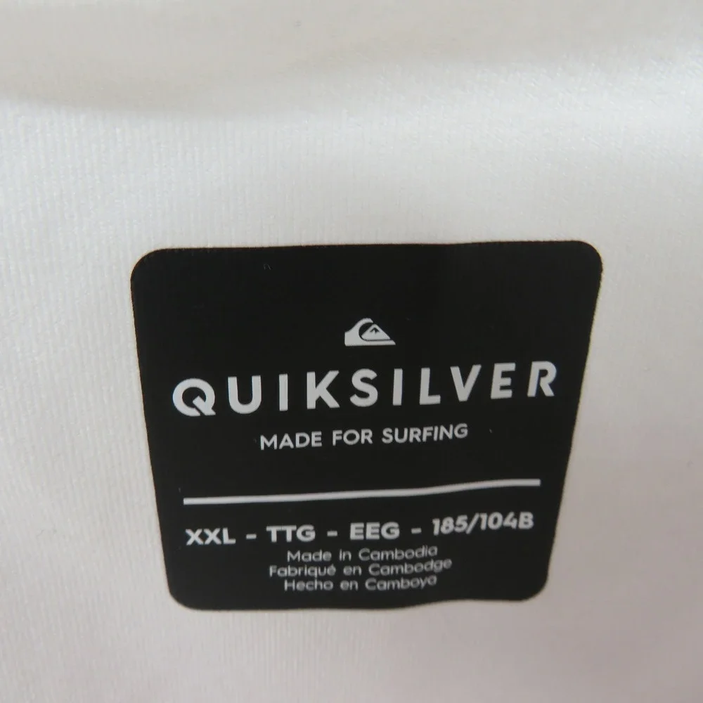 Quiksilver Mens Rash Guard White Short Sleeve Surf Shirt XXL Moisture Wicking